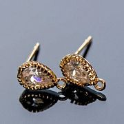 Пуссеты "Дроп", с цирконием, позолоченные, 9.5x5.5 мм 