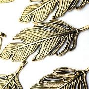 Подвеска металлическая "Перышко", цвет античное золото, 62х23х2 мм