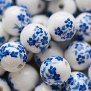 Бусина, керамика "Сакура", цвет бело-голубой, 14 мм