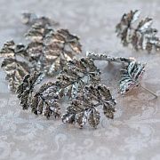 Пуссеты "Папоротник", цвет античное серебро, 25х19х1 мм