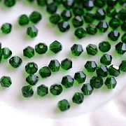 Бусина, стекло биконус, цвет зеленый травяной, 4 мм (уп.30+/-5 шт)