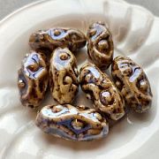 Бусина, керамика "Антик-Дзи", овальная, цвет кофе, 35x17-18x15-16 мм