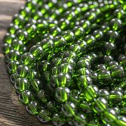 Бусина, стекло 6, цвет зеленый темный, 6 мм