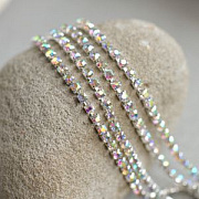 Цепочка "Стар", со стразами Cristal АВ, цвет серебро, 3 мм, стразовая лента