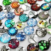 Кабошон круглый "Микс-принт", стекло, мультиколор, 25х6-7 мм