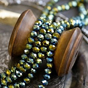 Бусина, стекло абакус 6, граненая, цвет синий/оливковый зеркальный, 6х5 мм