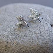 Пуссеты "Листики", покрытие платиной, 15x10 мм