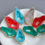 Подвеска друза имитация агата, металлизированнный, цвет св. золото/микс, 36x19x6 мм