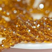 Бусина, стекло абакус 6, граненая, цвет желтое золото, 6х4 мм