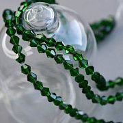 Бусина, стекло биконус 8, цвет темно-зеленый, 8 мм