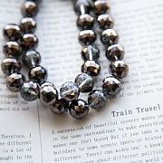 Бусина, стекло 14, граненая, цвет прозрачный гематитовый, 14 мм