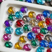 Стразы в цапах платина/акрил, цветовой микс, 12x7 мм
