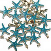 Подвеска металл "Морская звезда", позолота/бирюзовый, 22x20x3.5 мм