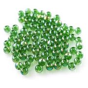 Бусина, стекло 4, цвет темно-зеленый АВ, 4 мм (уп 50+/-5 шт)