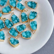 Подвеска друза "Капля", металлизированнная, цвет св. золото/аквамариновый, 17.5x10x8 мм