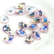 Кабошон стекло Кристалл, каплевидный, цвет Lt.Pink AB, 14х10 мм