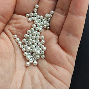 Бусина, имитация жемчуга, стекло 3, цвет серовато-бежевый, 3 мм (уп 100+/-10 шт)