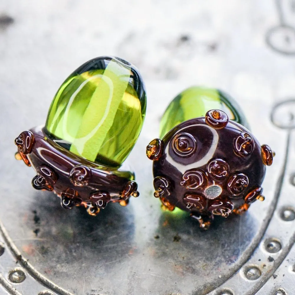 бусина, мурано "желудь", оливковый, 15х12 мм