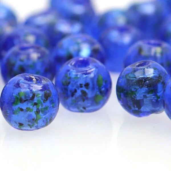 бусина, стекло с фольгой,  цвет синий, 12 мм