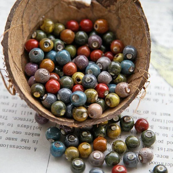 бусина, керамика "антик", цветовой микс, 8 мм 