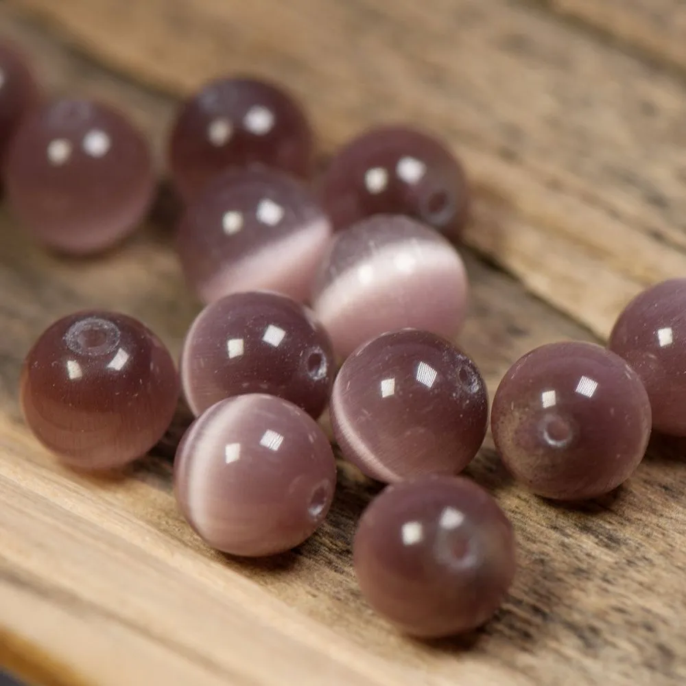 бусина "кошачий глаз", стекло, цвет увядшей розы, 10 мм