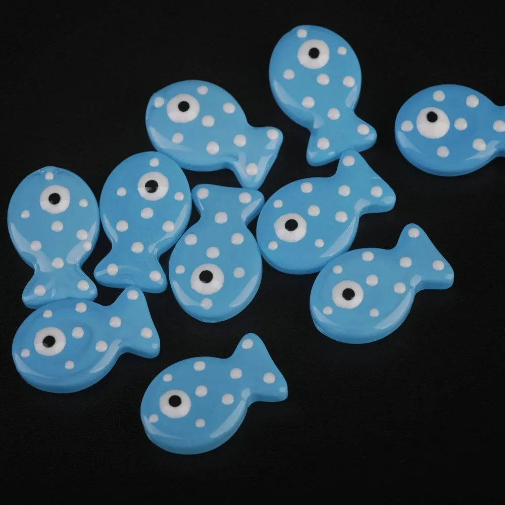 бусина, лэмпворк "рыбка", стекло/эмаль, цвет голубой, 19.5x12.5x6-6.5 мм