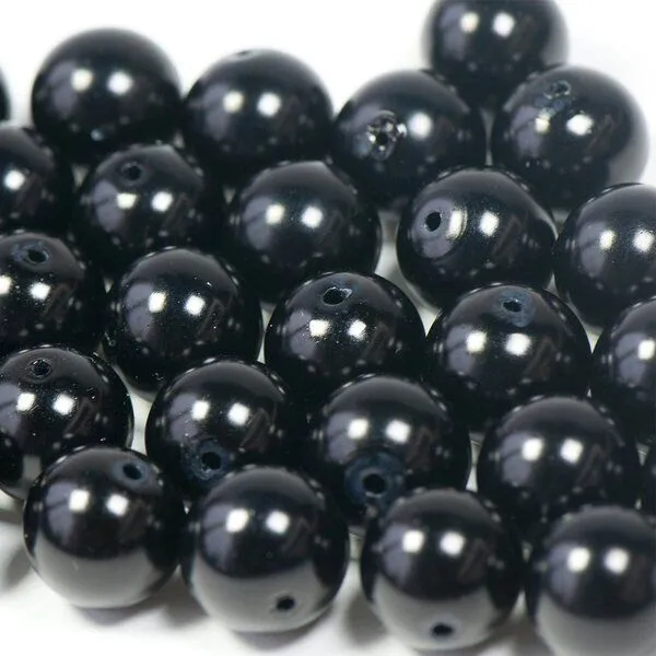 бусина, имитация жемчуга, стекло 14, цвет черный, 14 мм (уп 8 шт)