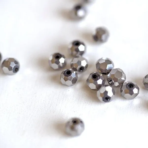 бусина, стекло 4, граненая, цвет серебристый, 4 мм (уп.30+/-5 шт)