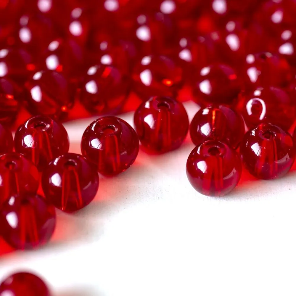 бусина, стекло 8, цвет красный, 8 мм