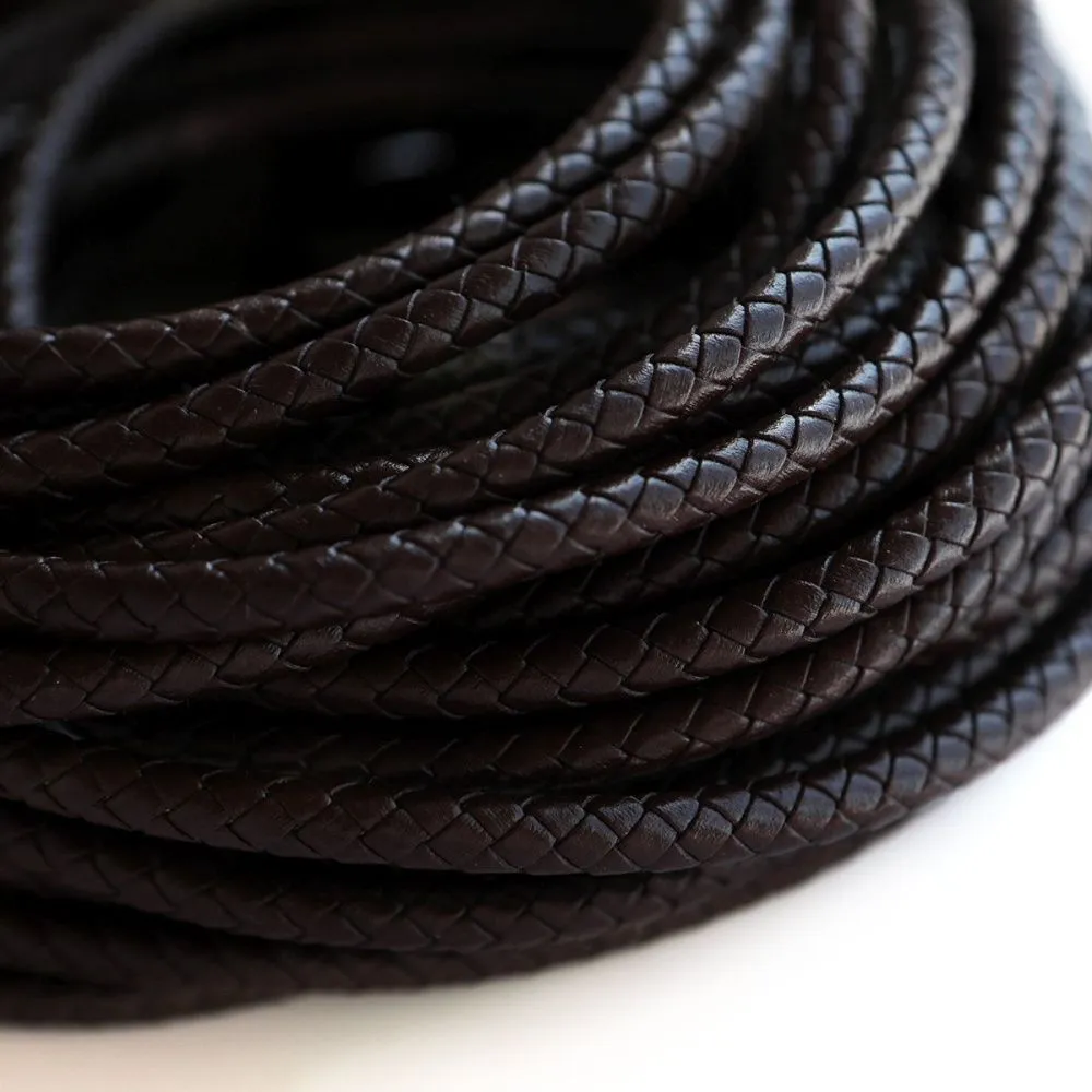 шнур кожаный круглый, плетеный, цвет кофе, диаметр 6 мм