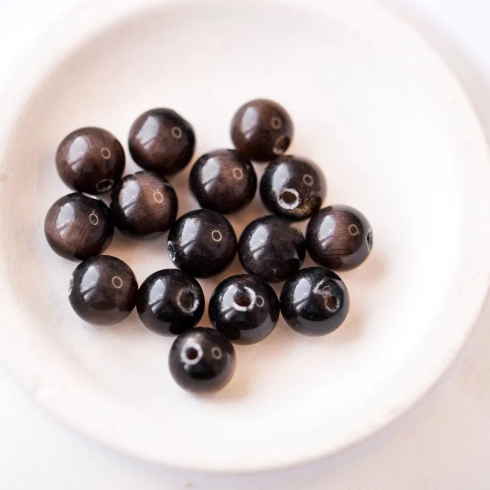 бусина "кошачий глаз", стекло, цвет коричневый, 6 мм