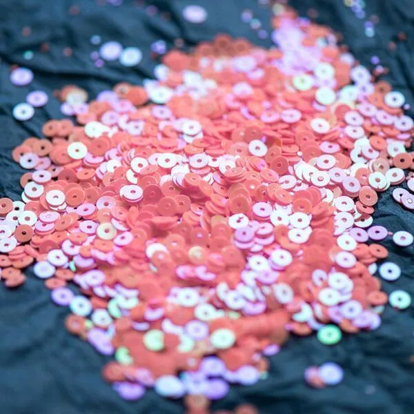 пайетки плоские, пыльный розовый радужный, 4 мм