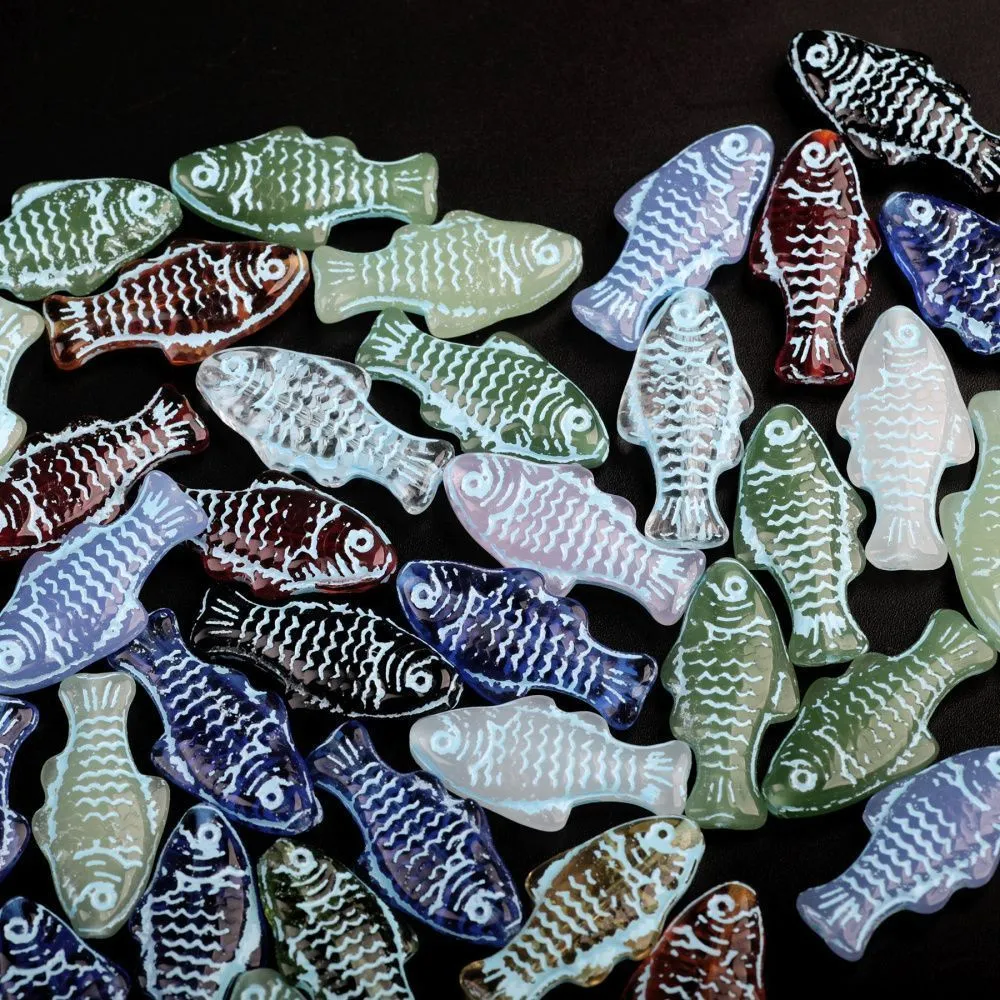 бусина, лэмпворк "рыба", стекло, цветовой микс, 25x12x5-6 мм