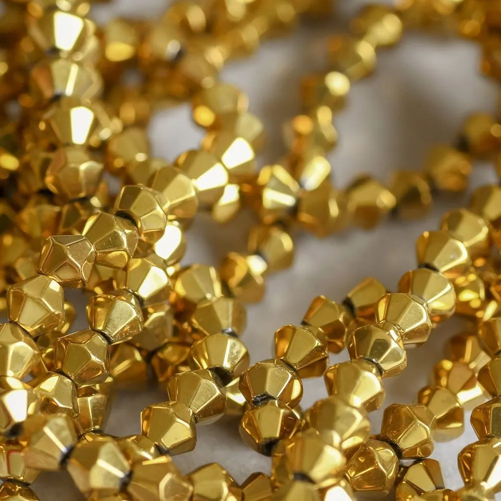 бусина, стекло биконус, цвет темное золото, 4 мм (уп.30+/-5 шт)