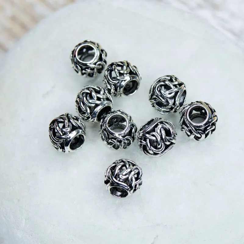 ес бусина металл "сеть 2", цвет античное серебро, 11x9 мм