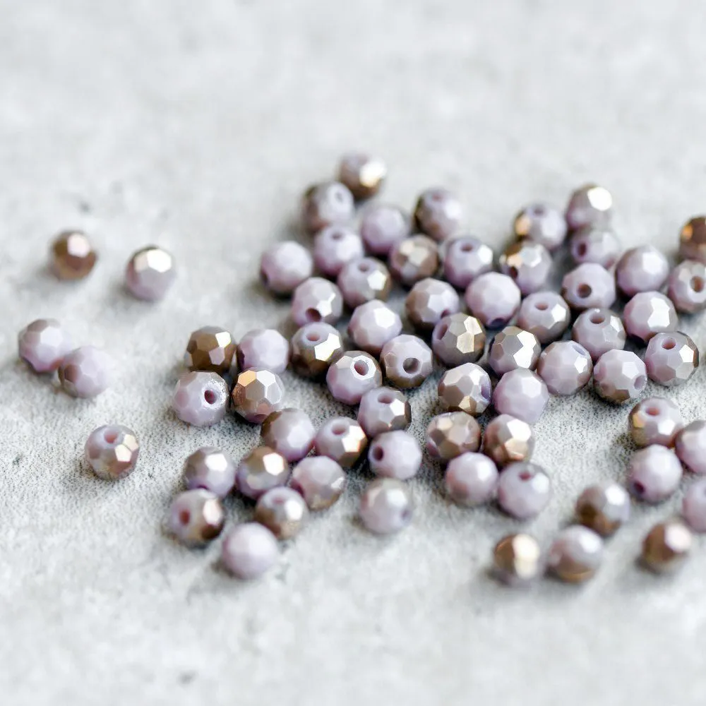 бусина, непрозрачная, граненая, стекло, цвет сиреневый перламутровый, 4 мм (уп 50+/-5 шт)