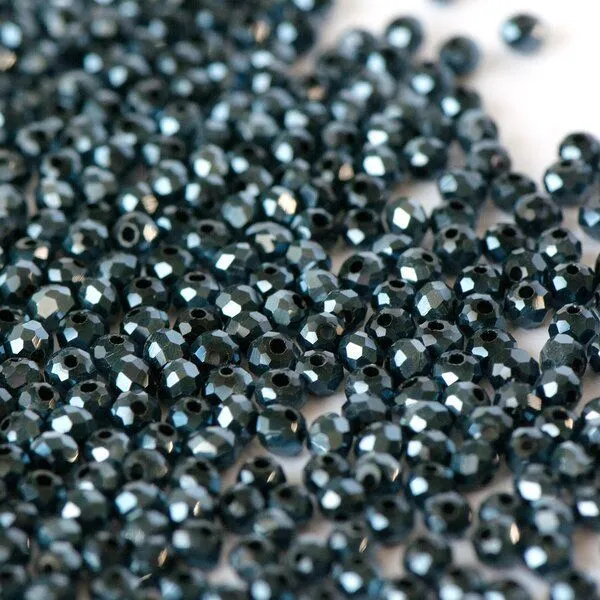 бусина, стекло абакус 4, граненая, цвет гематитовый, 4x3 мм (уп 50+/-10 шт)