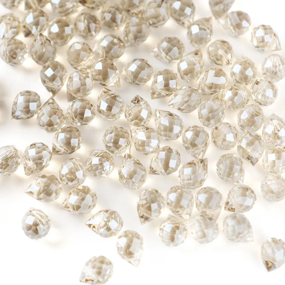 бусина "капля", граненая, стекло, цвет шампанского, 10-11x8 мм