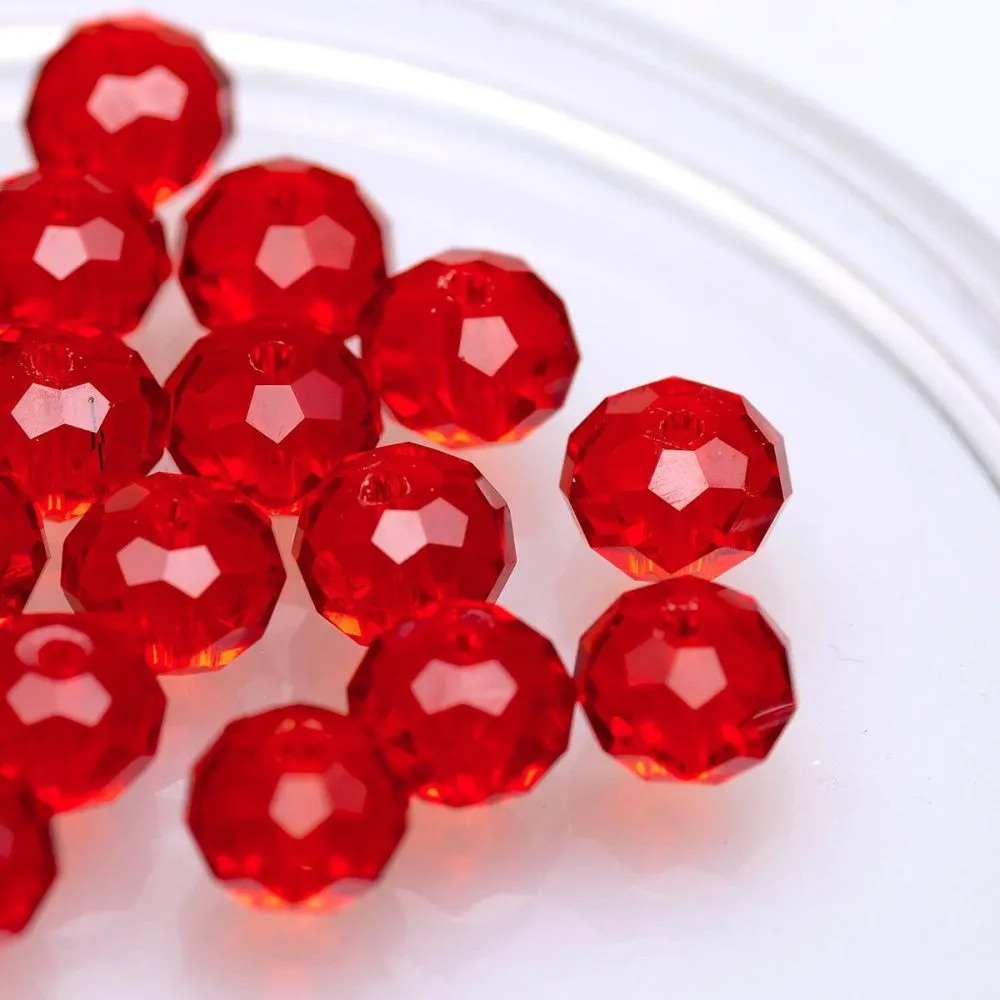 бусина, стекло абакус 10, граненая, цвет красный, 10х7 мм 