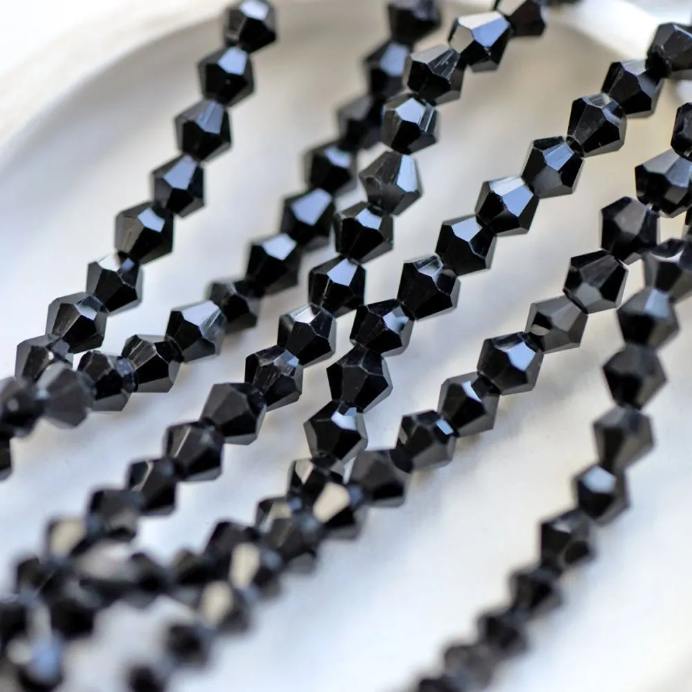 бусина, стекло биконус, цвет черный, 4 мм (уп.30+/-5 шт)