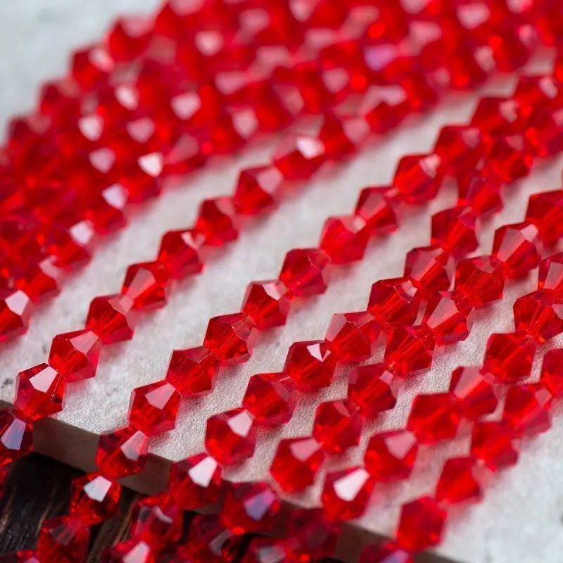 бусина, стекло биконус 6, цвет красный, 6 мм