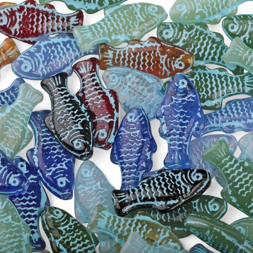 бусина, лэмпворк "рыба", стекло, цветовой микс, 25x12x5-6 мм