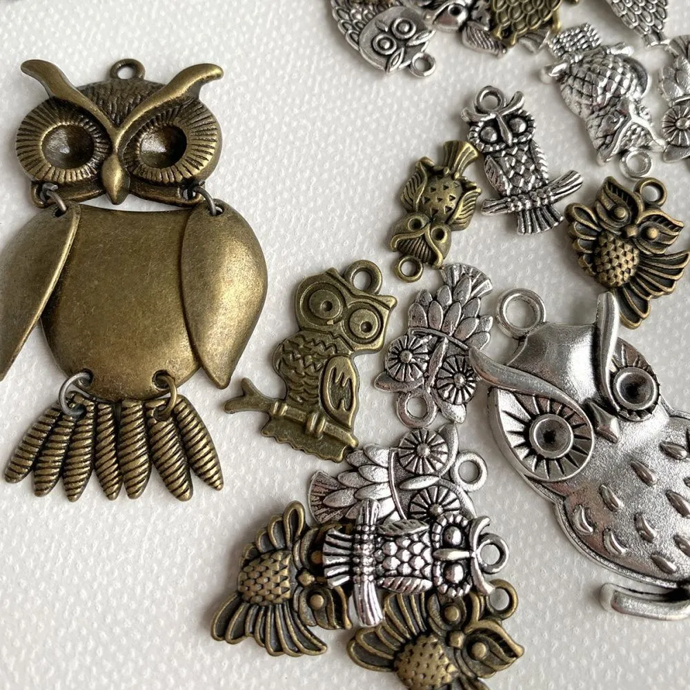 микс металлический из подвесок "совы", цветовой и размерный микс (уп 20 г)