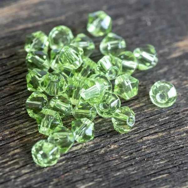 бусина, стекло биконус, цвет светло-зеленый, 4 мм (уп.30+/-5 шт)