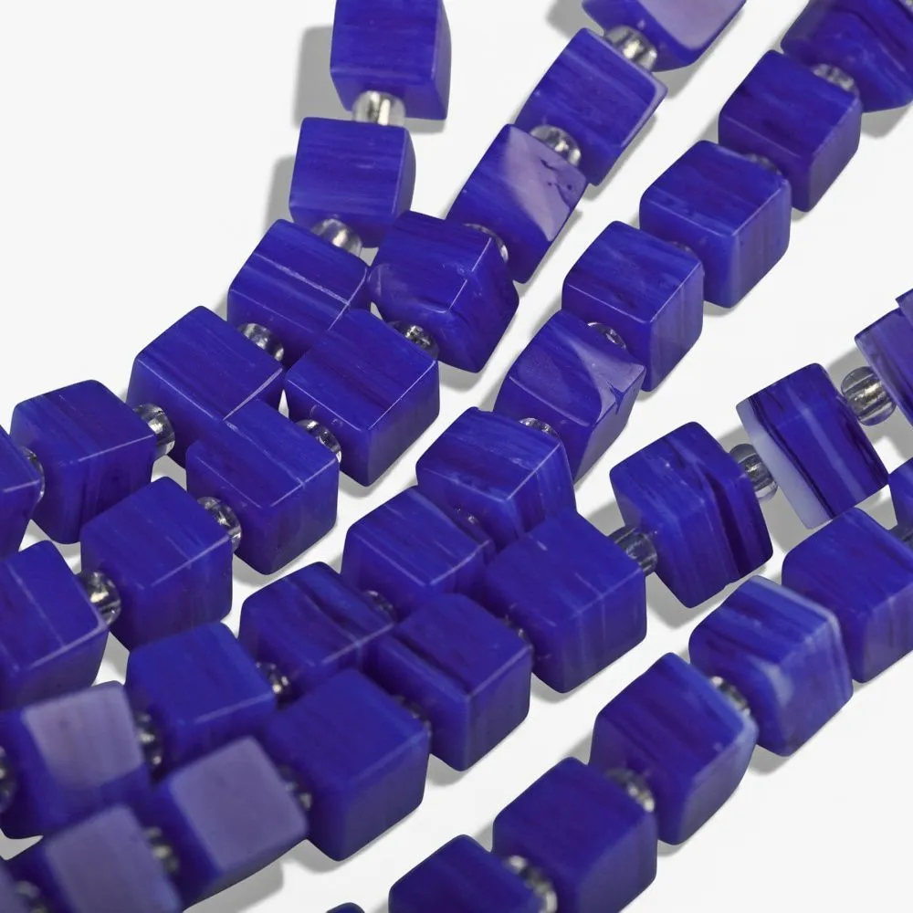 бусина, лэмпворк "кубик", стекло, цвет темно-синий, 6x6x5.5 мм