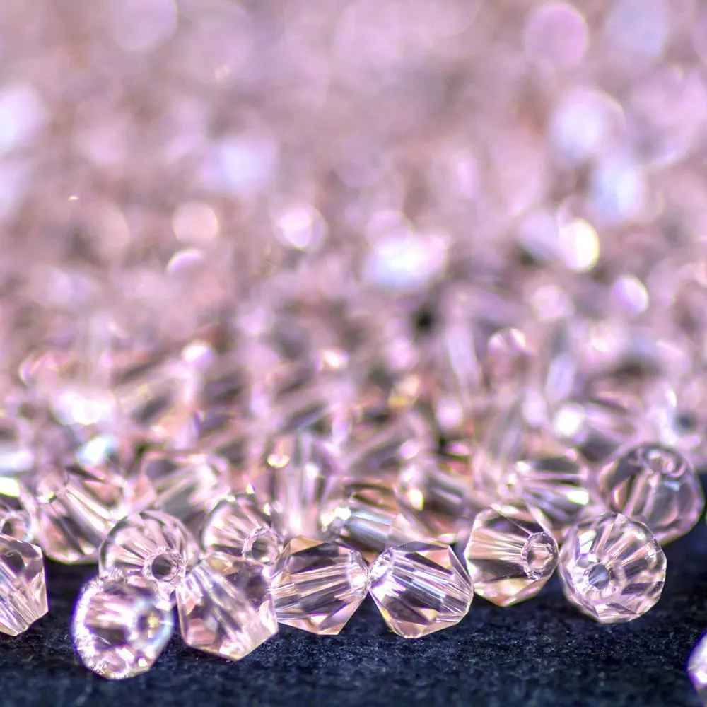 бусина, стекло биконус, цвет розовый, 4 мм (уп.30+/-5 шт)