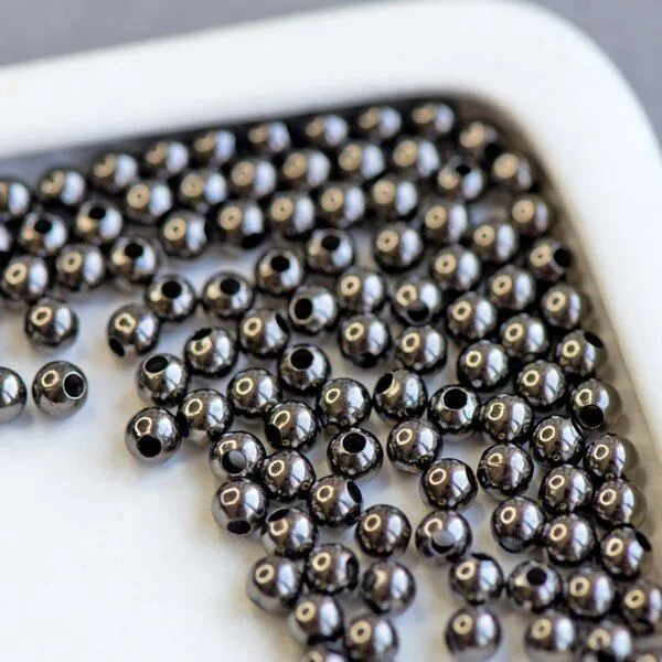 бусина, металл "симпл", цвет черный, 4 мм (уп 30+/-3 шт)