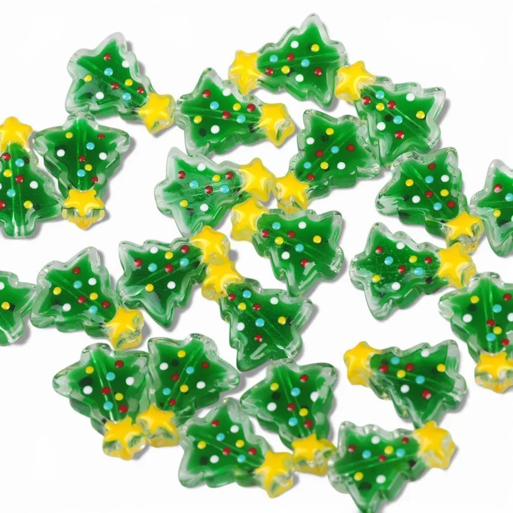 бусина, лэмпворк "ёлочка со звёздочкой", стекло, цвет зеленый, 18x15x7 мм