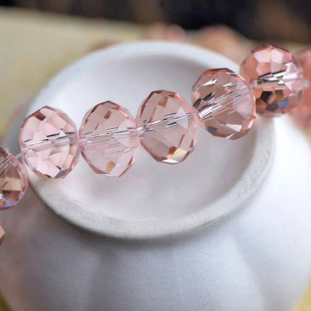 бусина, стекло абакус 14, граненая, цвет розовый лосось, 14х10 мм