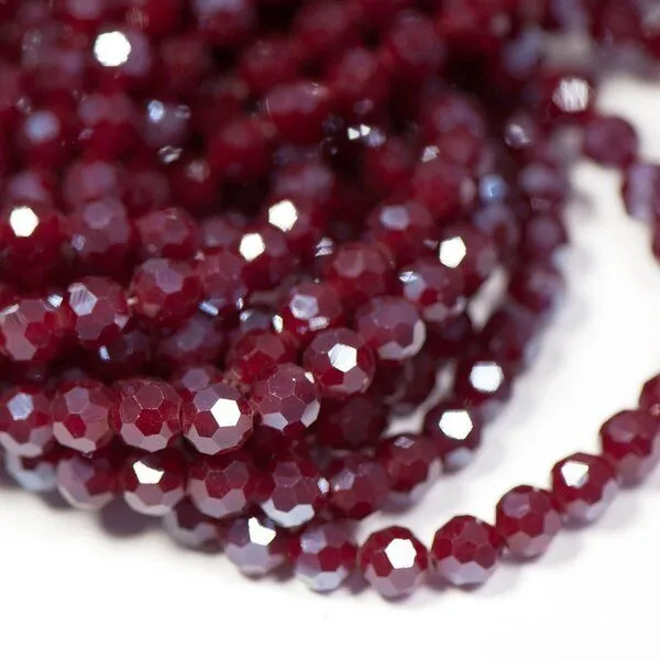 бусина, непрозрачная, граненая, стекло, цвет бордовый перламутровый, 8 мм